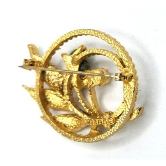 Sarah Coventry Circle Leaf Brooch With Jade Chip and Pearl Accent - Picture 2 of 2